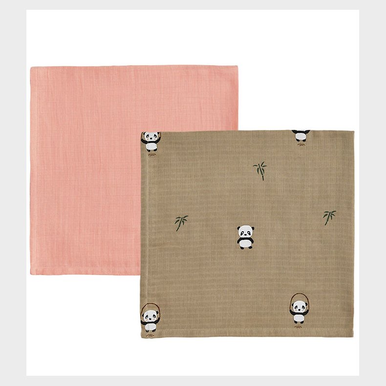 OYOY Stofbleer - 70x70cm - Panda - 2-pak - Khaki/Rose