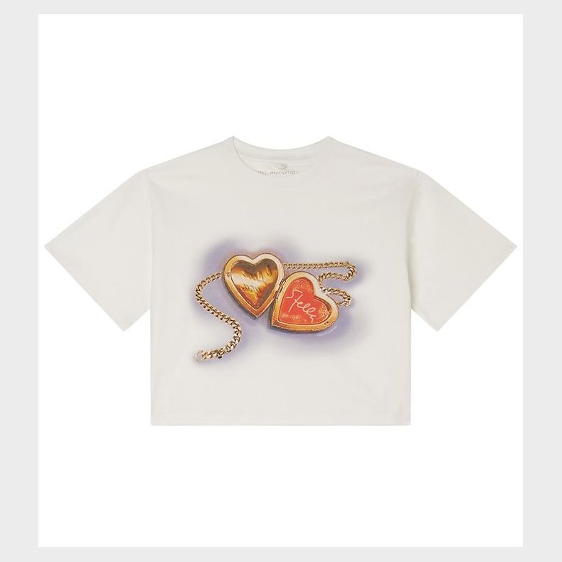 Stella McCartney Kids T-shirt - Cropped - Hvid m. Hjerter