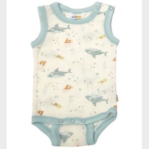 Joha Sl� om Body u/� - Uld - Off White/St�vet Bl� m. Fisk