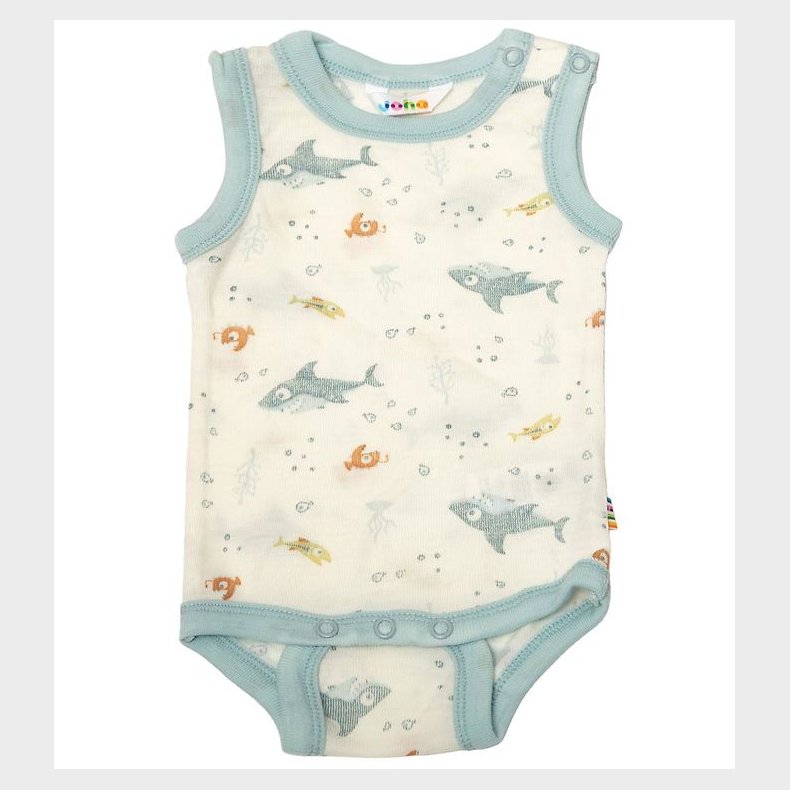 Joha Sl� om Body u/� - Uld - Off White/St�vet Bl� m. Fisk