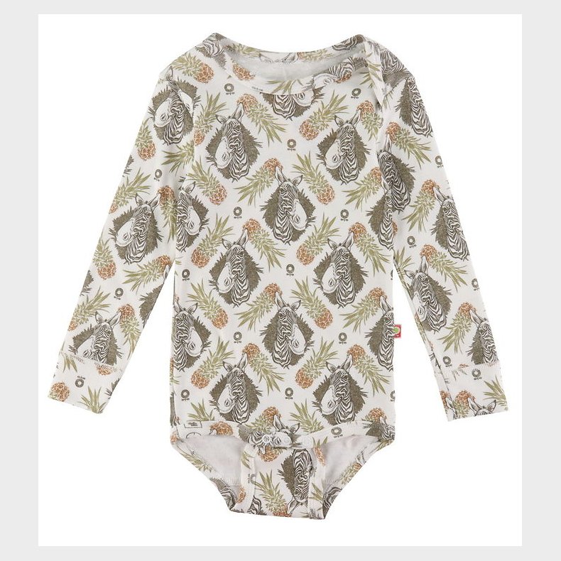 Katvig Body L/ - Hvid m. Tropisk Print