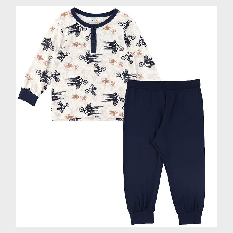 Joha Natt�j - Bambus - Off White/Marinebl� m. Cykel