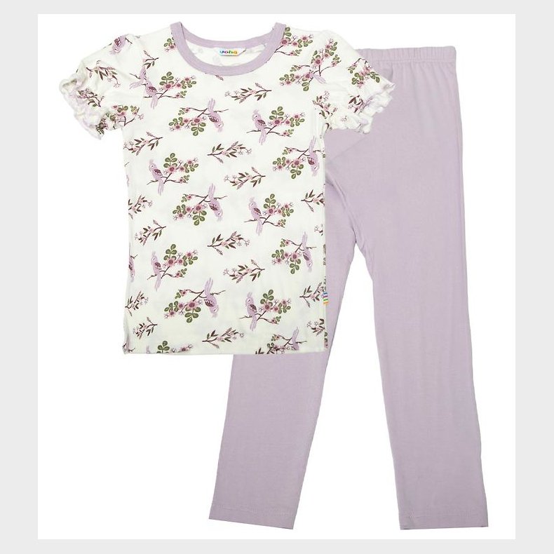 Joha Natt�j - Bambus - Off White/Lilla m. Papeg�je