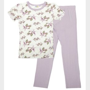 Joha Natt�j - Bambus - Off White/Lilla m. Papeg�je