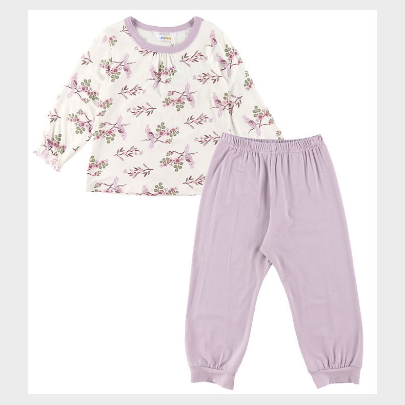 Joha Natt�j - Bambus - Off White/Lilla m. Papeg�je