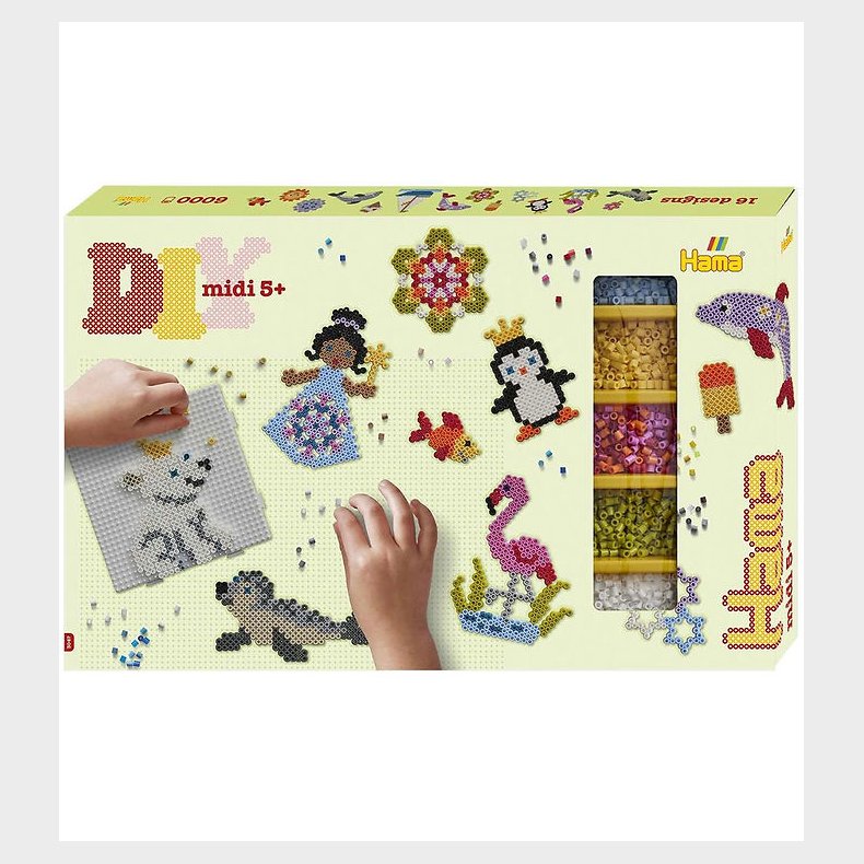 Hama Midi Gave�ske - Ca. 6000 perler + 3 plader - Multifarvet
