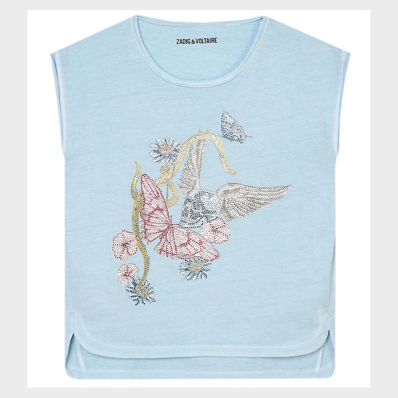 Zadig & Voltaire T-shirt - Angel - Lysebl m. Blomster/Similist