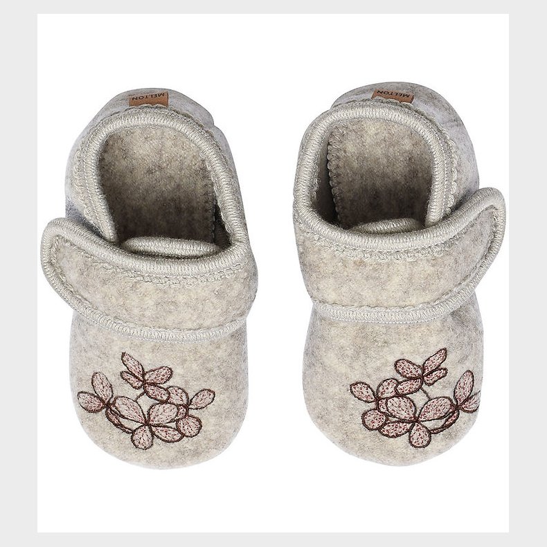 Melton Hjemmesko - Uld - Beige Melange m. Hortensia