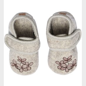 Melton Hjemmesko - Uld - Beige Melange m. Hortensia