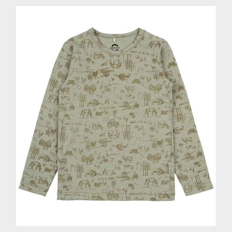 Mikk-Line Bluse - Uld/Bambus - Desert Sage m. Print