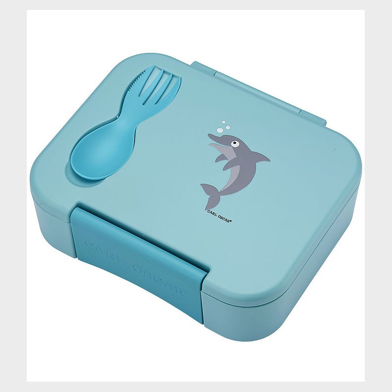 Carl Oscar Madkasse m. Gaffel/Ske - BentoBox - Bl m. Delfin