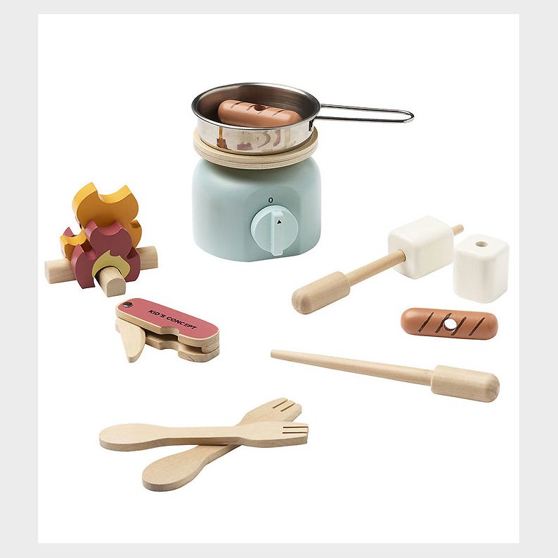 Kids Concept K�kkens�t - Tr� - 12 Dele - Camping Cooker s�t