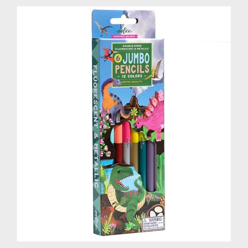 Eeboo Farveblyanter - 6 Stk. - Jumbo - Dinosaur