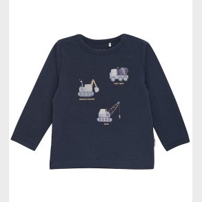 Minymo Bluse - Blue Nights m. Arbejdsmaskiner