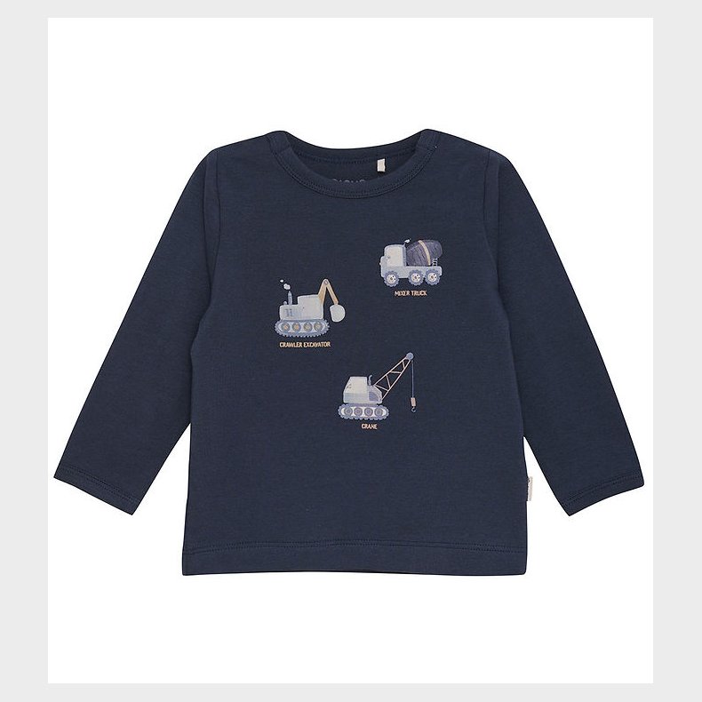 Minymo Bluse - Blue Nights m. Arbejdsmaskiner