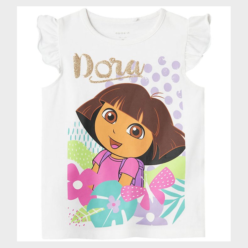 Name It T-shirt - NmfMulsa Dora - Bright White m. Glitter