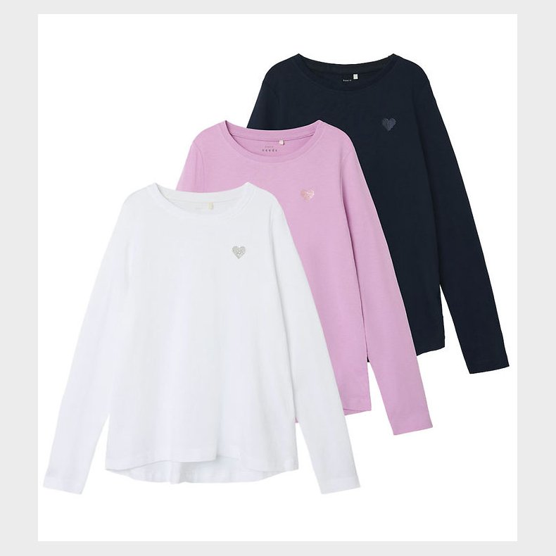Name It Bluse - Noos - 3-pak - NkfVioline - Mrkebl/Rosa/Hvid