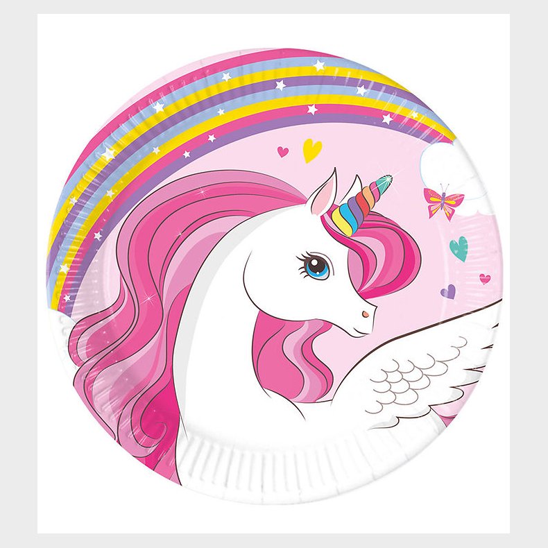 Decorata Party Paptallerkner - 8-pak - 23 cm - Unicorn Rainbow C