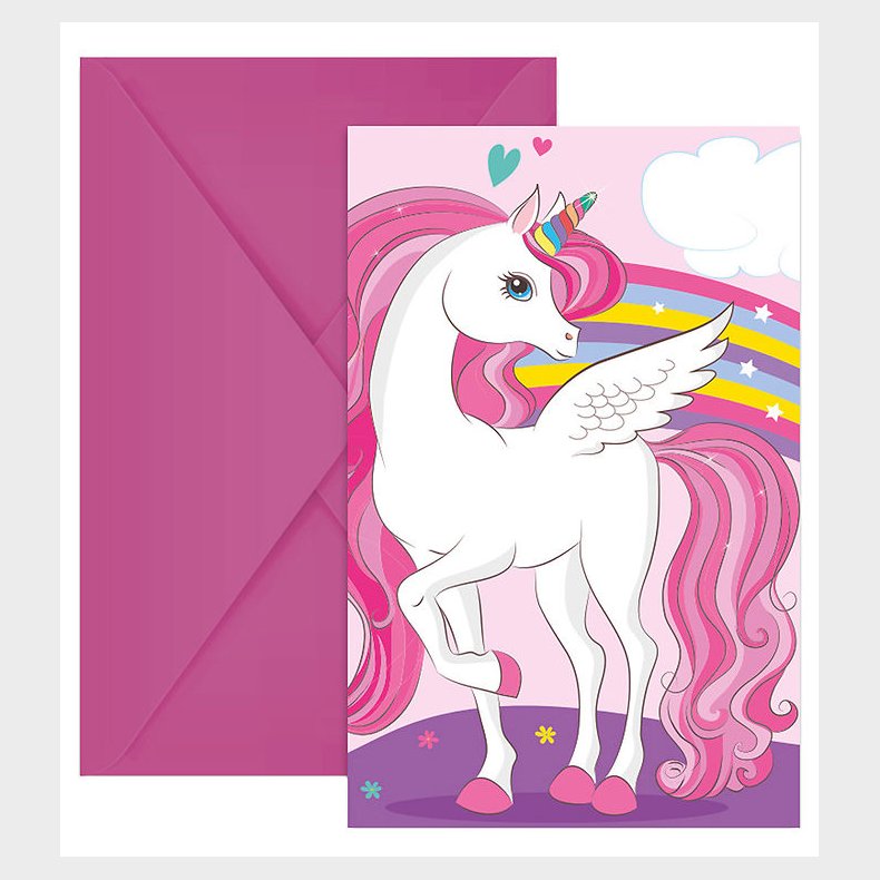 Decorata Party Invitationer - 6-pak - Unicorn Rainbow Colors