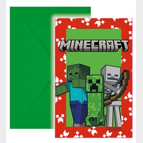 Decorata Party Invitationer - 6-pak - Minecraft