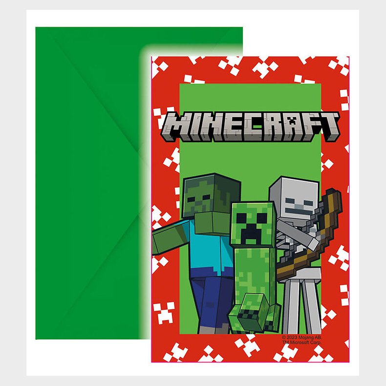 Decorata Party Invitationer - 6-pak - Minecraft