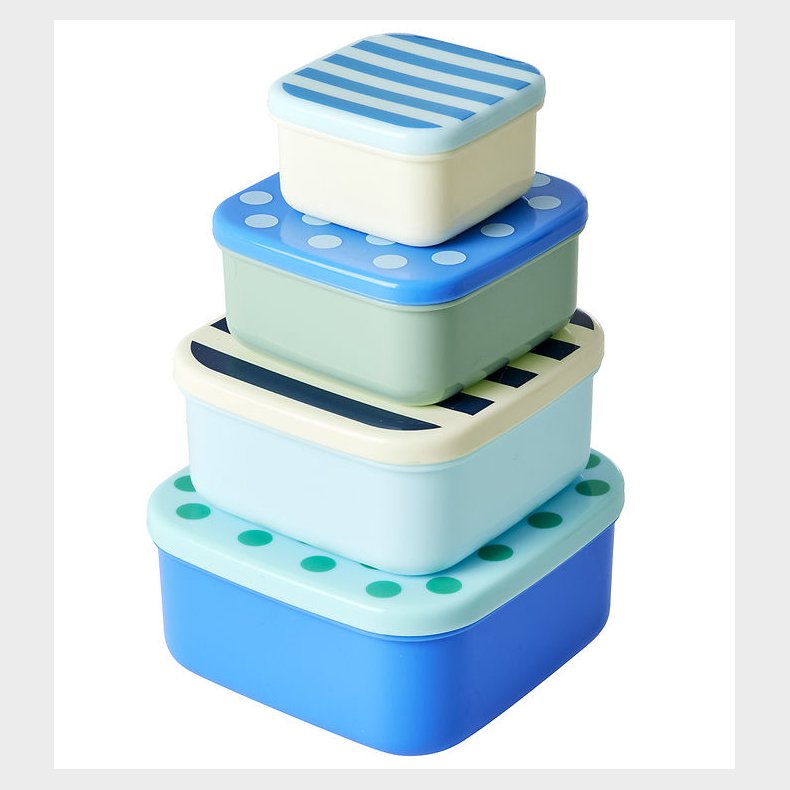 Rice Madbeholdere - 4 stk. - Bl m. Striber/Prikker