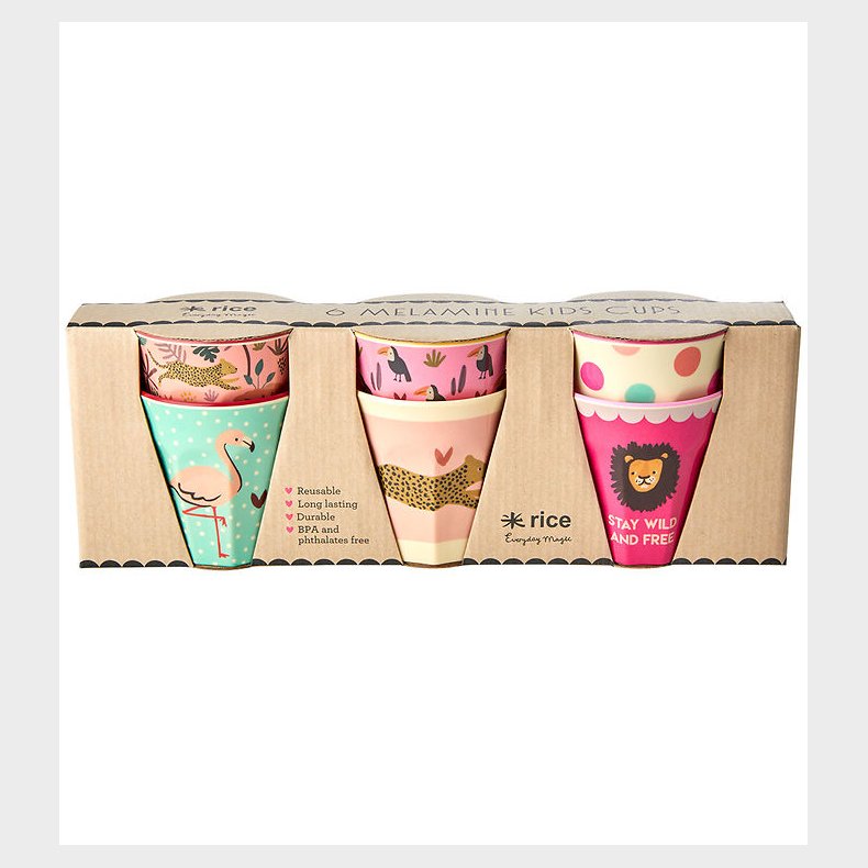 Rice Kopper - Melamin - 6 stk. - 160 ml - Pink/Jungle Print