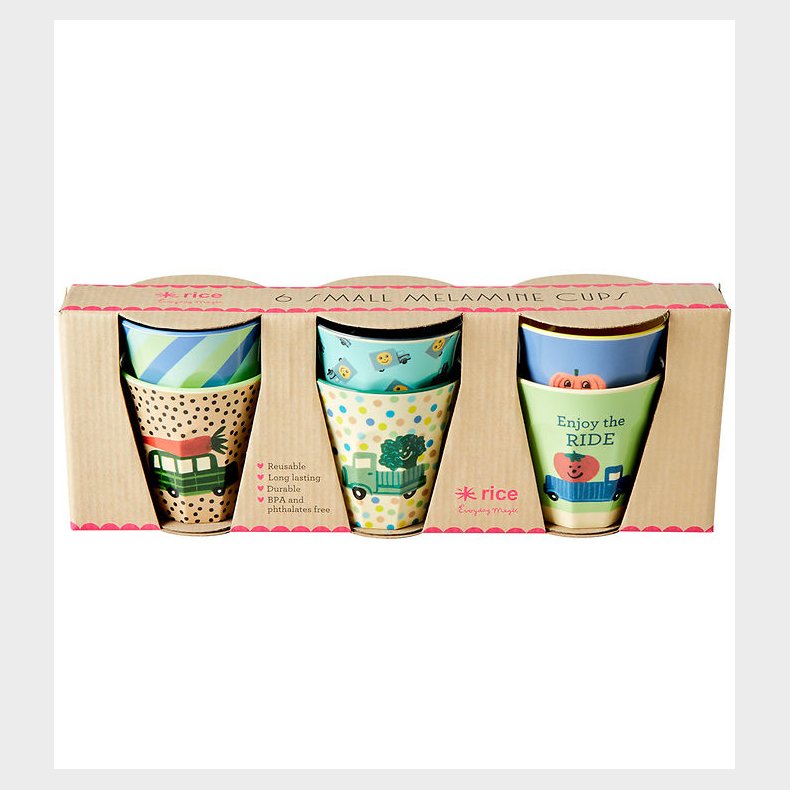 Rice Kopper - Melamin - 6 stk. - 160 ml - Multi/Happy Cars Print