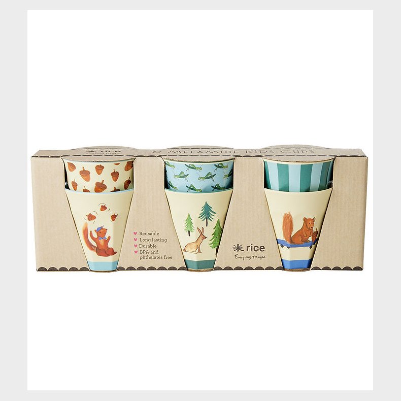 Rice Kopper - Melamin - 6 stk. - 160 ml - Bl/Happy Forest Print