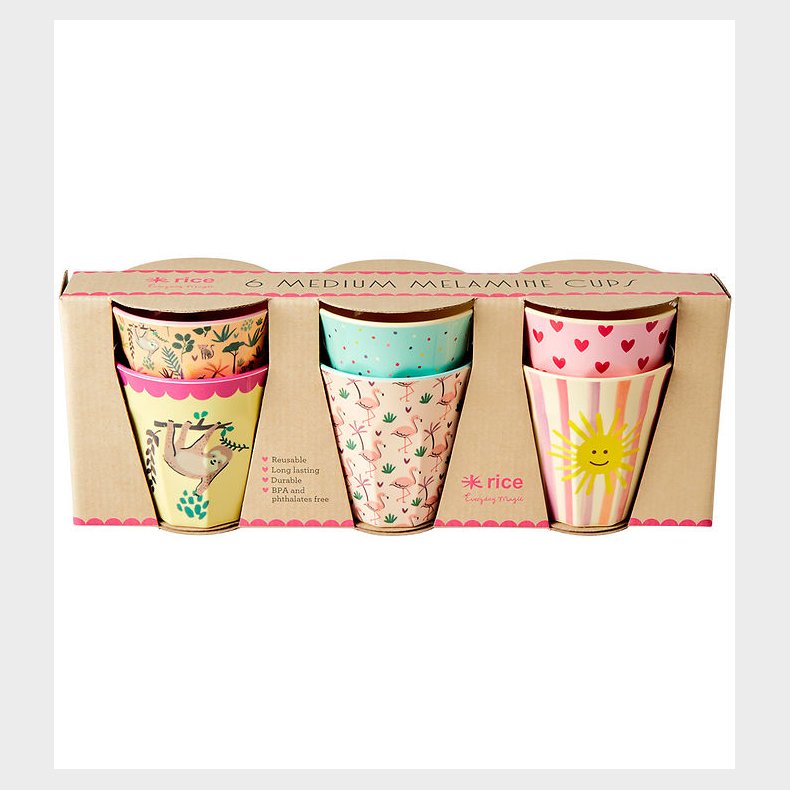 Rice Kopper - Melamin - 6 stk. - 160 ml - Pink/Funky Prints
