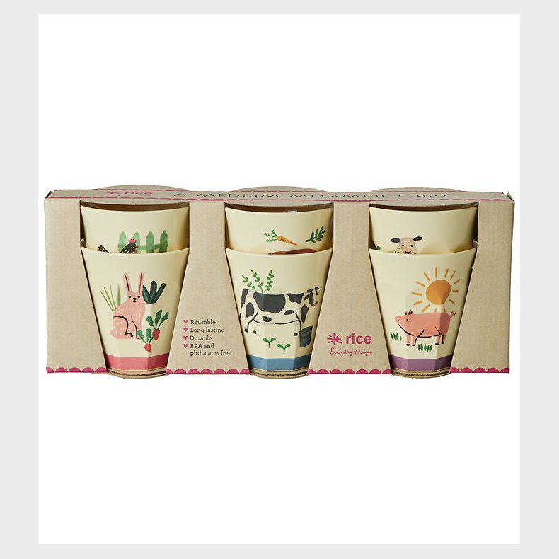 Rice Kopper - Melamin - 6 stk. - 250 ml - Multi/Farm Print