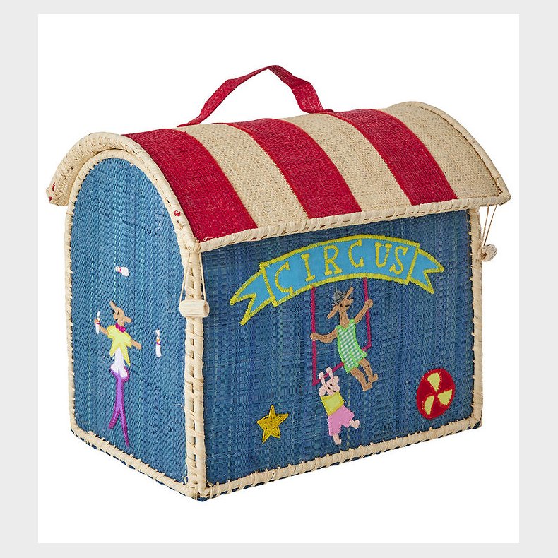 Rice Opbevaringskurv - Ekstra Lille Raffia Hus - Bl/Circus