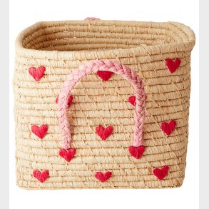 Rice Opbevaringskurv - Raffia - 30x30x25 cm - Natur m. Hjerter