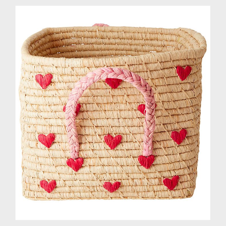 Rice Opbevaringskurv - Raffia - 30x30x25 cm - Natur m. Hjerter