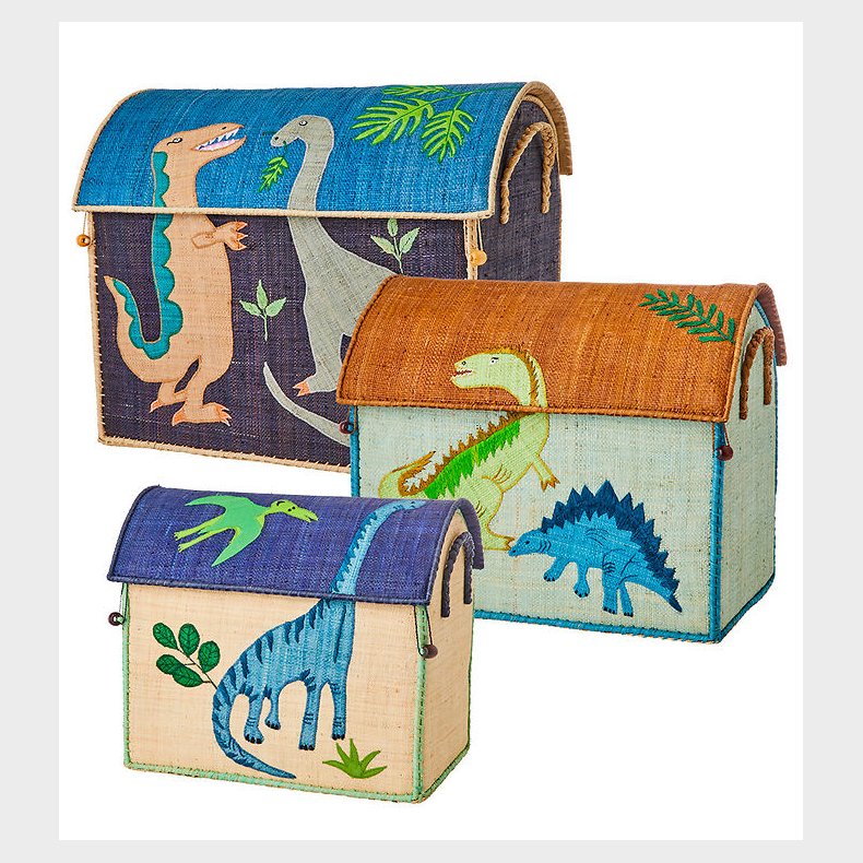 Rice Opbevaringskurve - Raffia - 3 stk. - 52/45/37 cm - Dinosaur