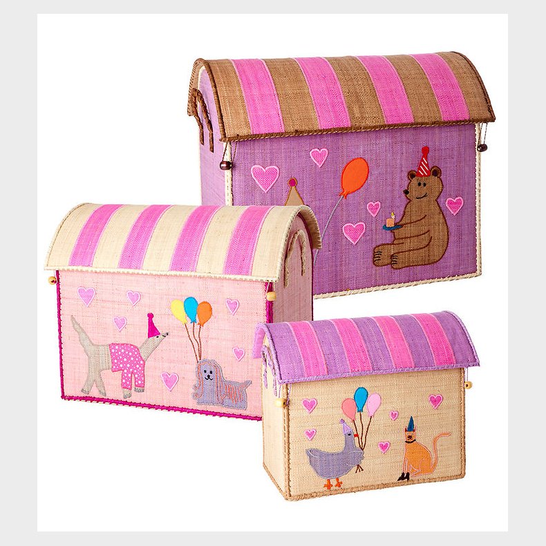 Rice Opbevaringskurve - Raffia - 3 stk. - 52/45/37 cm - Pink Par