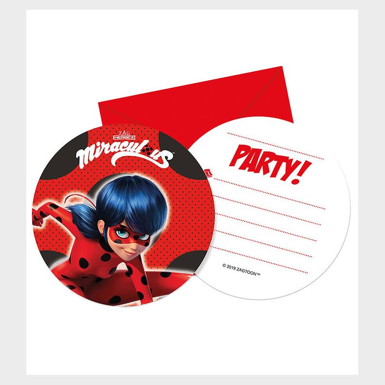 Decorata Party Invitationer - 6-pak - Miraculous Ladybug