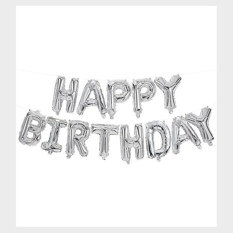 Decorata Party Foileballoner - 340 cm - Happy Birthday - Slv