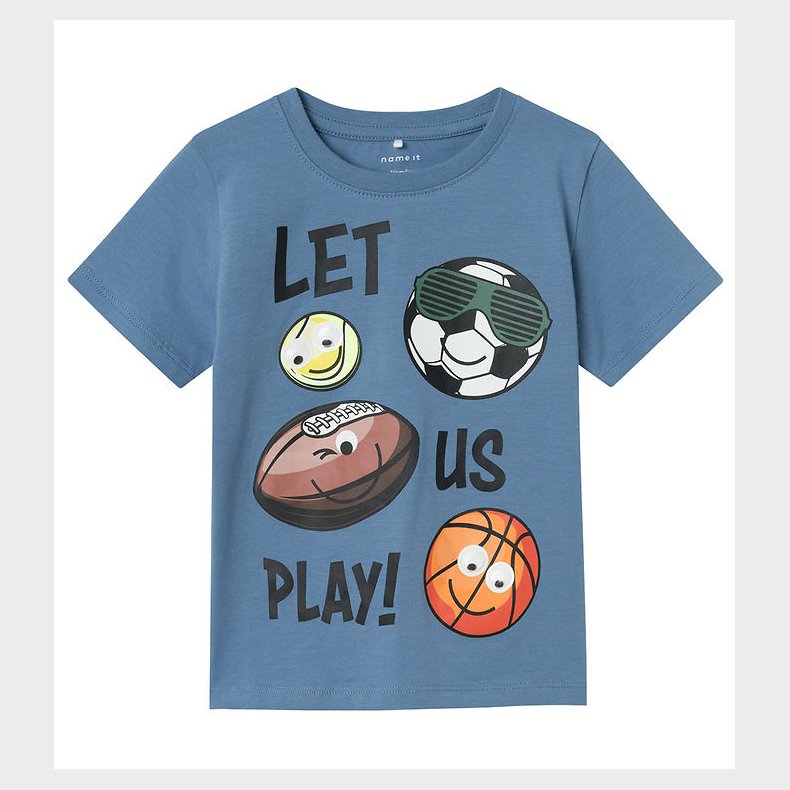 Name It T-Shirt - NmmJostein - Happy - Coronet Blue m. Bolde