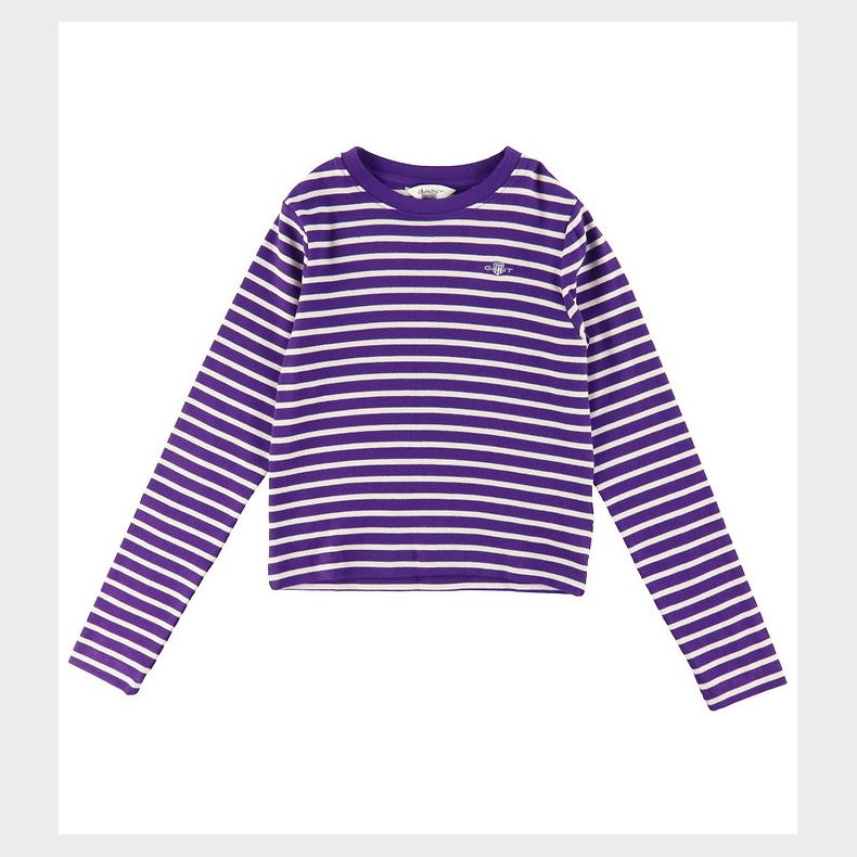 Gant Bluse - Cropped - Rib - Pansy Purple/Hvidstribet