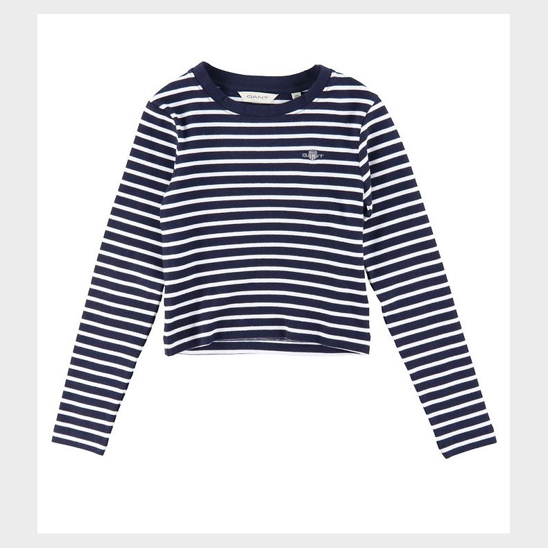 Gant Bluse - Cropped - Rib - Evening Blue/Hvidstribet