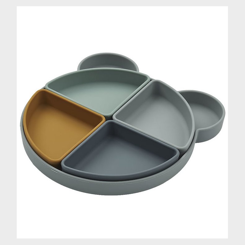 Liewood Tallerken - Arne - Silikone - 4 Rum - Mr Bear/Blue Fog M