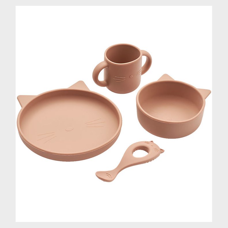 Liewood Spises�t - Silikone - 4 Dele - Vivi - Cat Dark Rose