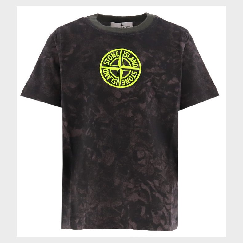 Stone Island T-shirt - Sortmeleret/Gul m. Logo