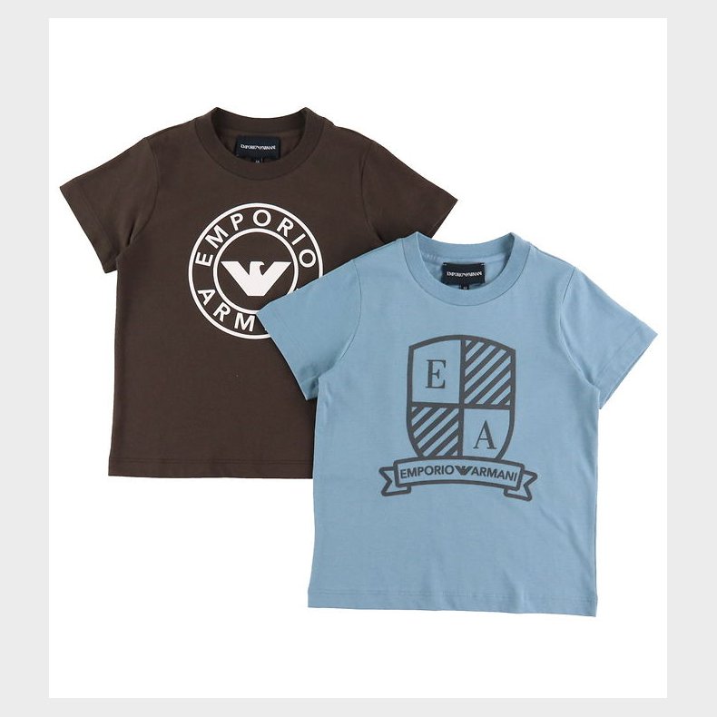 Emporio Armani T-shirt - 2-pak - Bl�/Brun m. Print