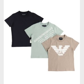 Emporio Armani T-shirt - 3-pak - Navy/Brun/Grn m. Print
