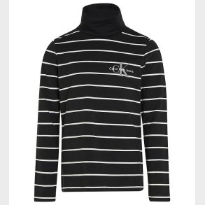 Calvin Klein Bluse - Slim Roll Neck - Thin Black Ivory Stripe