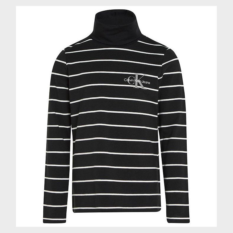 Calvin Klein Bluse - Slim Roll Neck - Thin Black Ivory Stripe