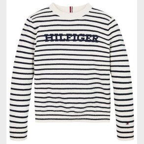 Tommy Hilfiger Bluse - Strik - Monotype - White Base/Blue Stripe