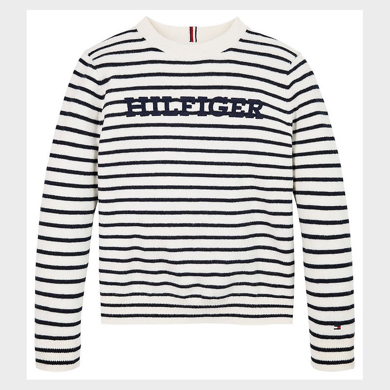 Tommy Hilfiger Bluse - Strik - Monotype - White Base/Blue Stripe